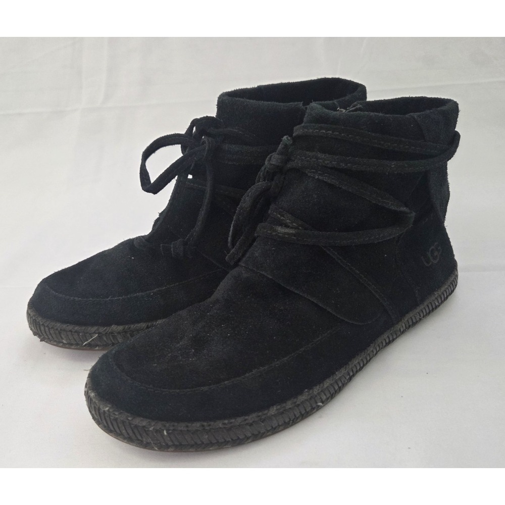 UGG Reid Ankle Boots Womens 6 Black Suede Moccasin Y2K Cozycore Winter Casual